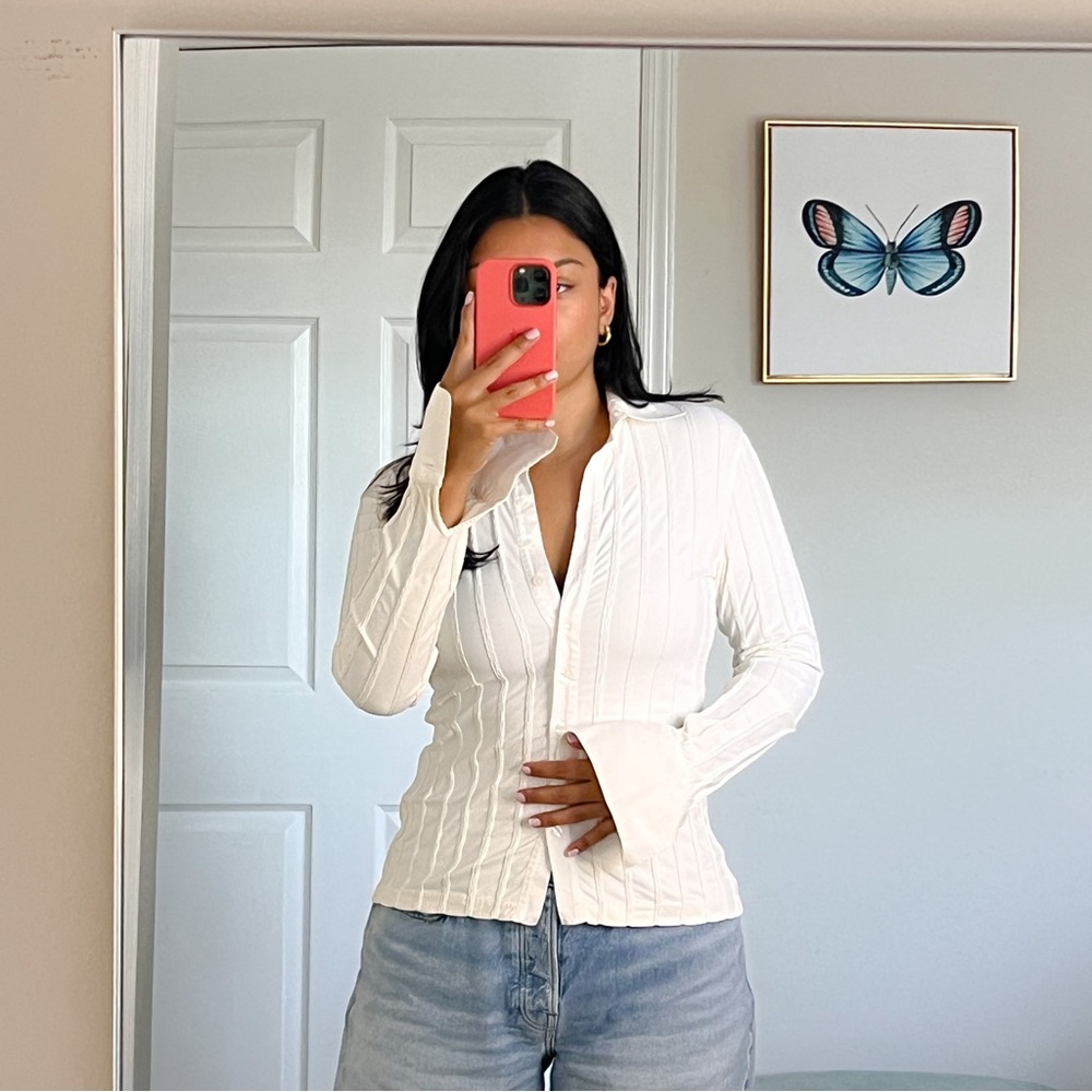 Paris Stretch White Button Up Size 38